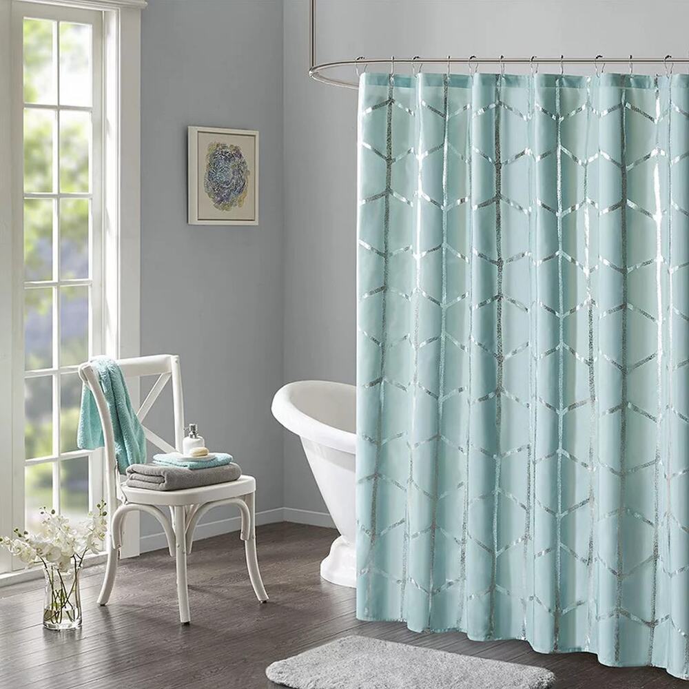 Intelligent Design 72" Arielle Aqua Metallic Geometric Microfiber Shower Curtain